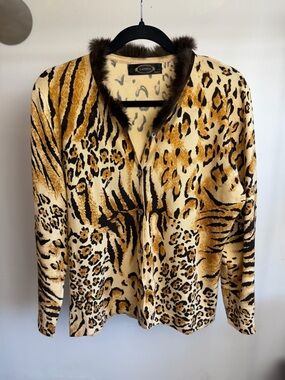 LAENCE PARIS Vintage Cashmere Blend Animal Print Cardigan